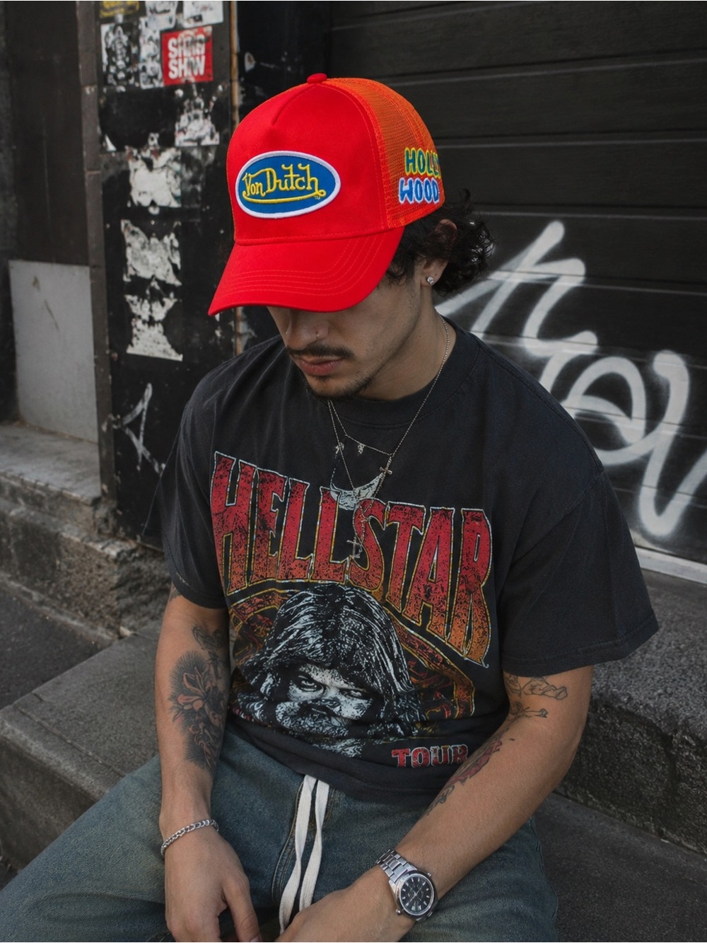 NWT Von Dutch Hollywood Trucker Hat Neon Orange Red Mesh Snapback OSFA